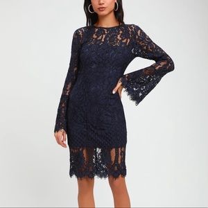 NWT Lulu’s Enrapturing Elegance Navy Lace Dress